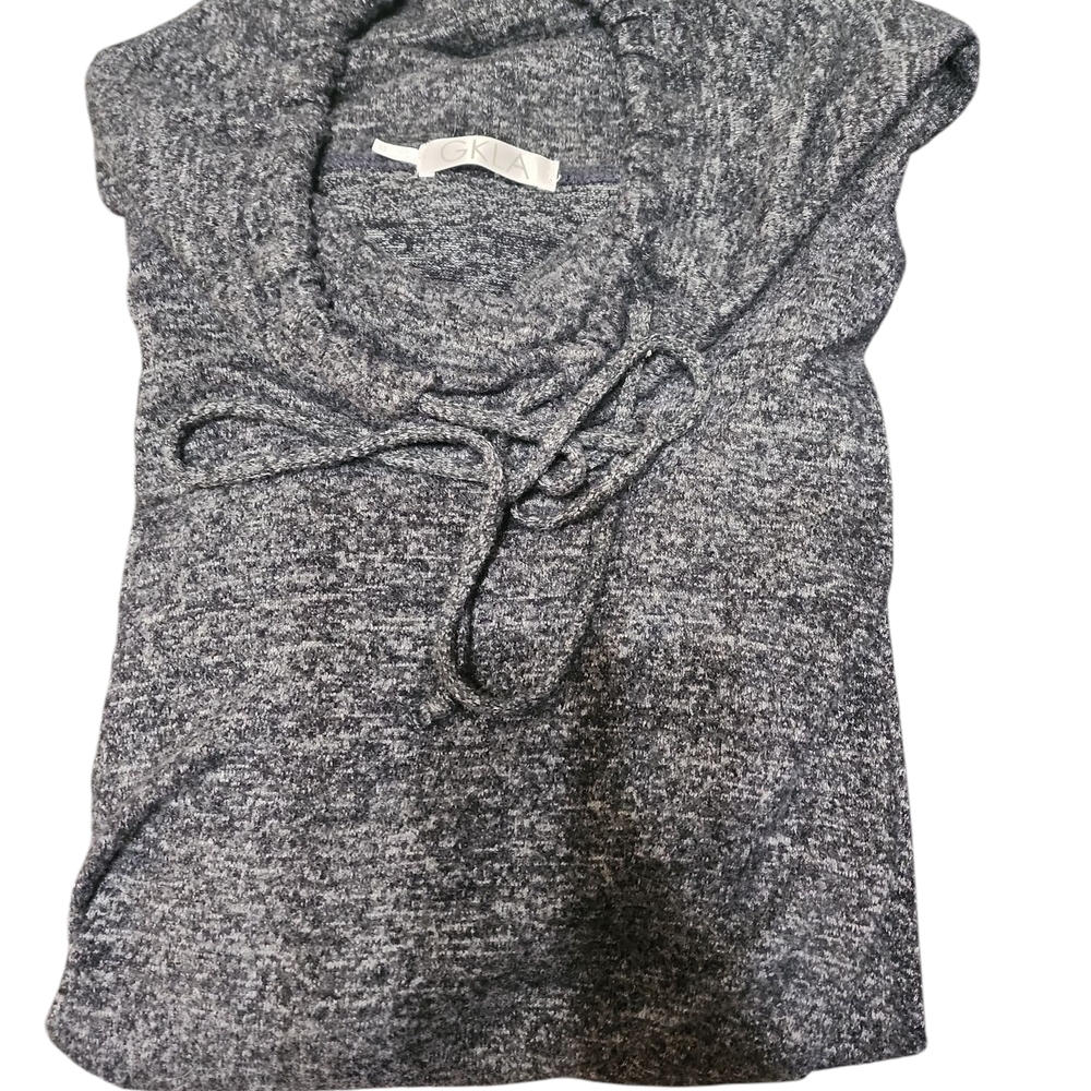 Sweater Hoodie Cozy Black Cowl With Tie Pocket Pouch. Med.